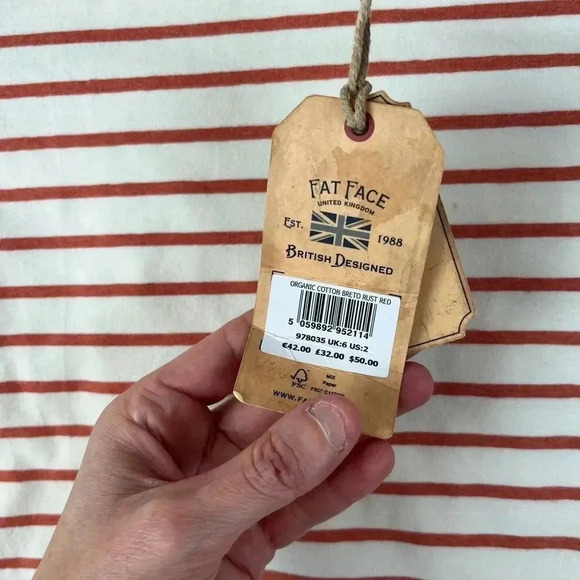Fat Face Women's Long Sleeve Organic Cotton Crewneck Shirt Sz 2 NWT Striped Red - Picture 4 of 11